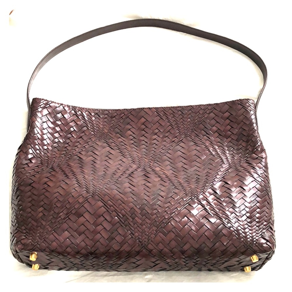 Dark Brown Woven Monsac Handbag